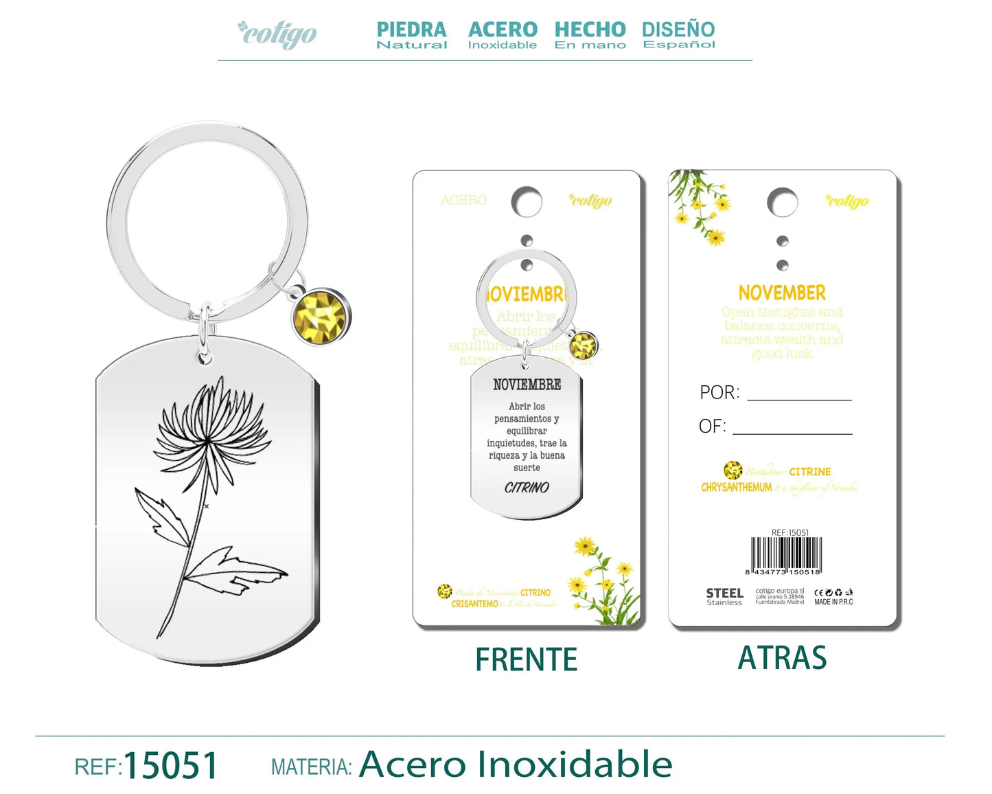 15051-Llavero Acero para Nacimiento de Noviembre - cotigo