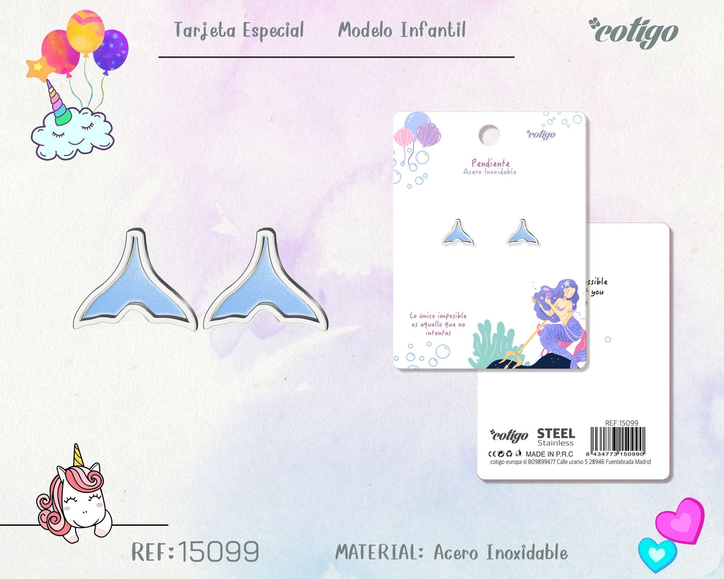 Pendiente para Niña Acero color Plateado