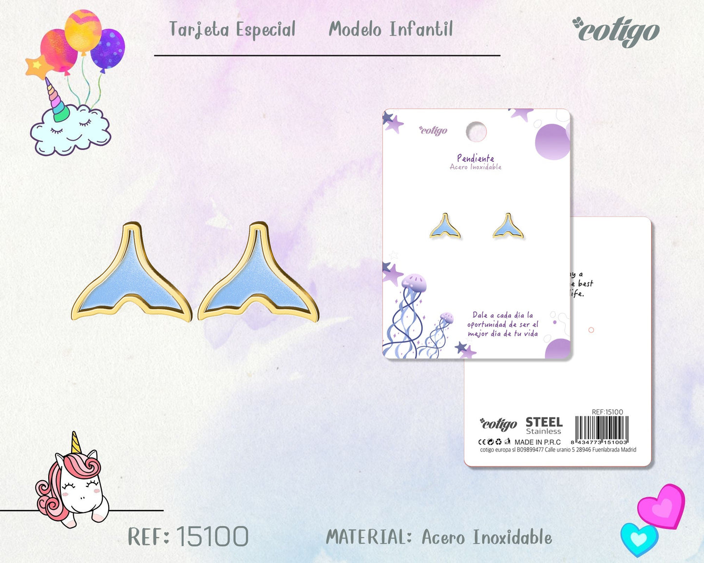 Pendiente para Niña Acero color dorado