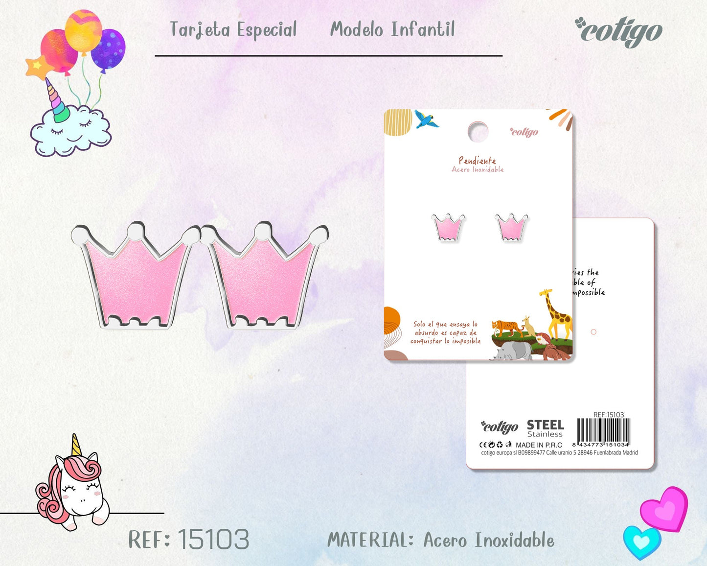 Pendiente para Niña Acero color Plateado