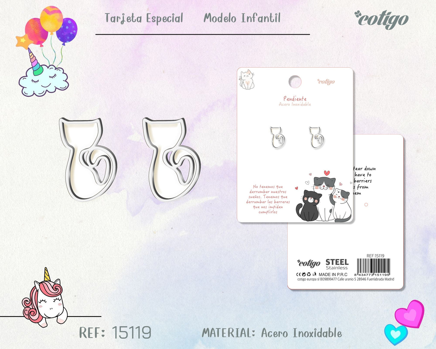 Pendiente para Niña Acero color Plateado