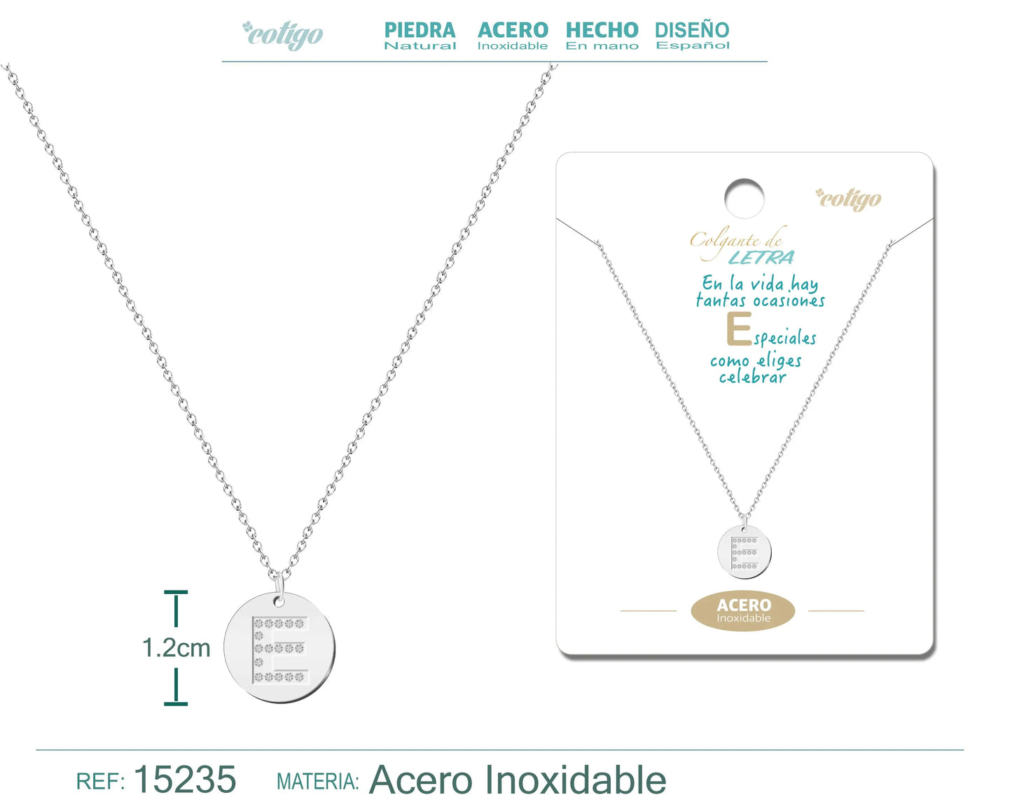 Collar Letra E Color Plateado - cotigo