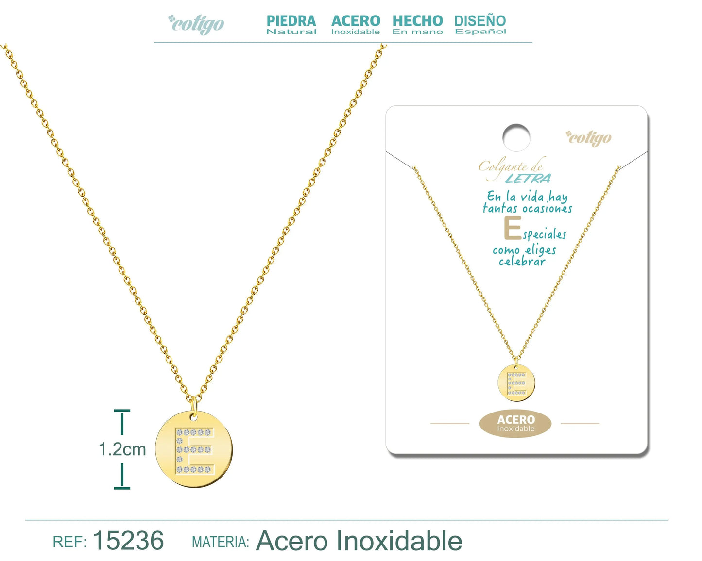 Collar Letra E Color Dorado - cotigo