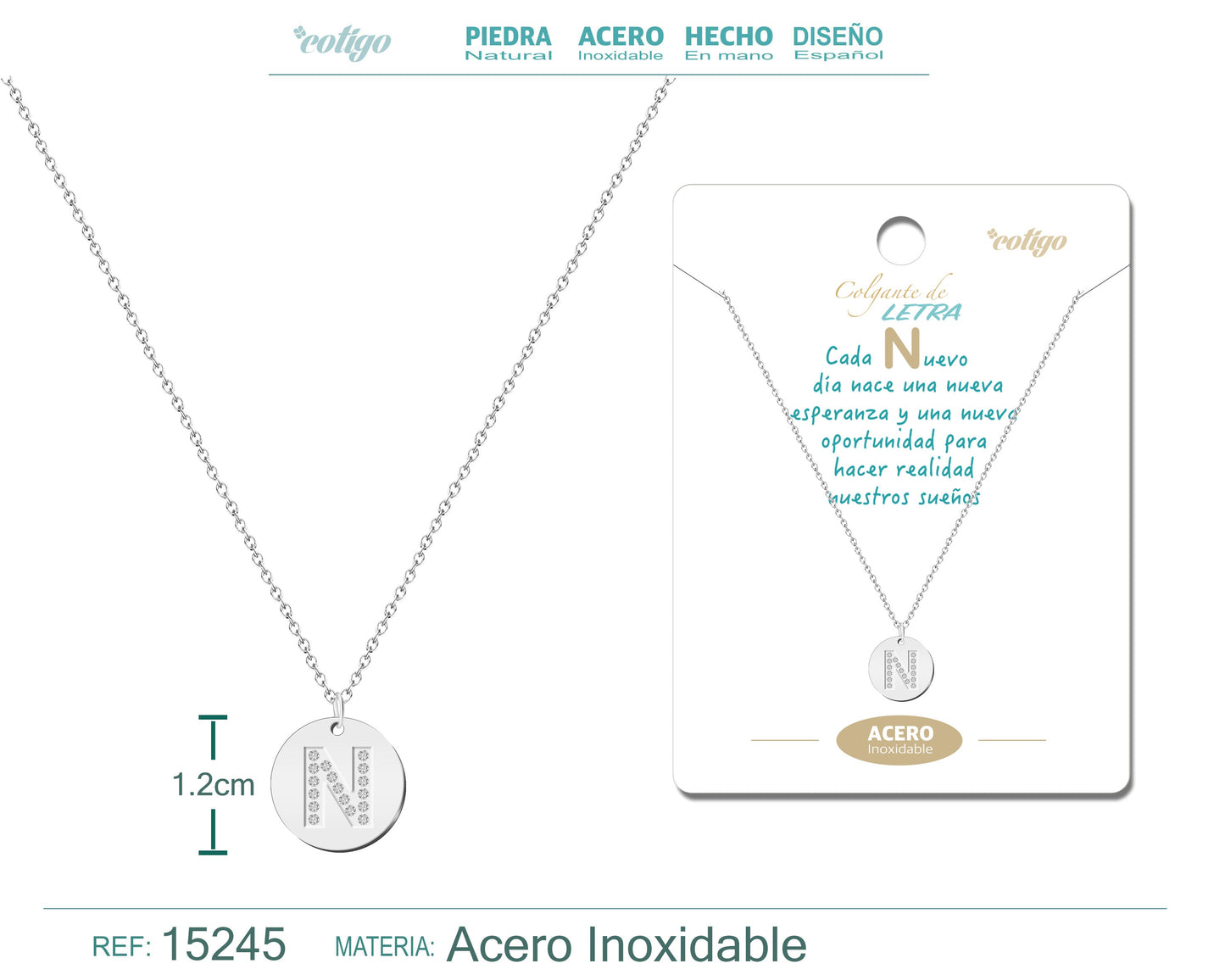 Colar com letra N cor prata