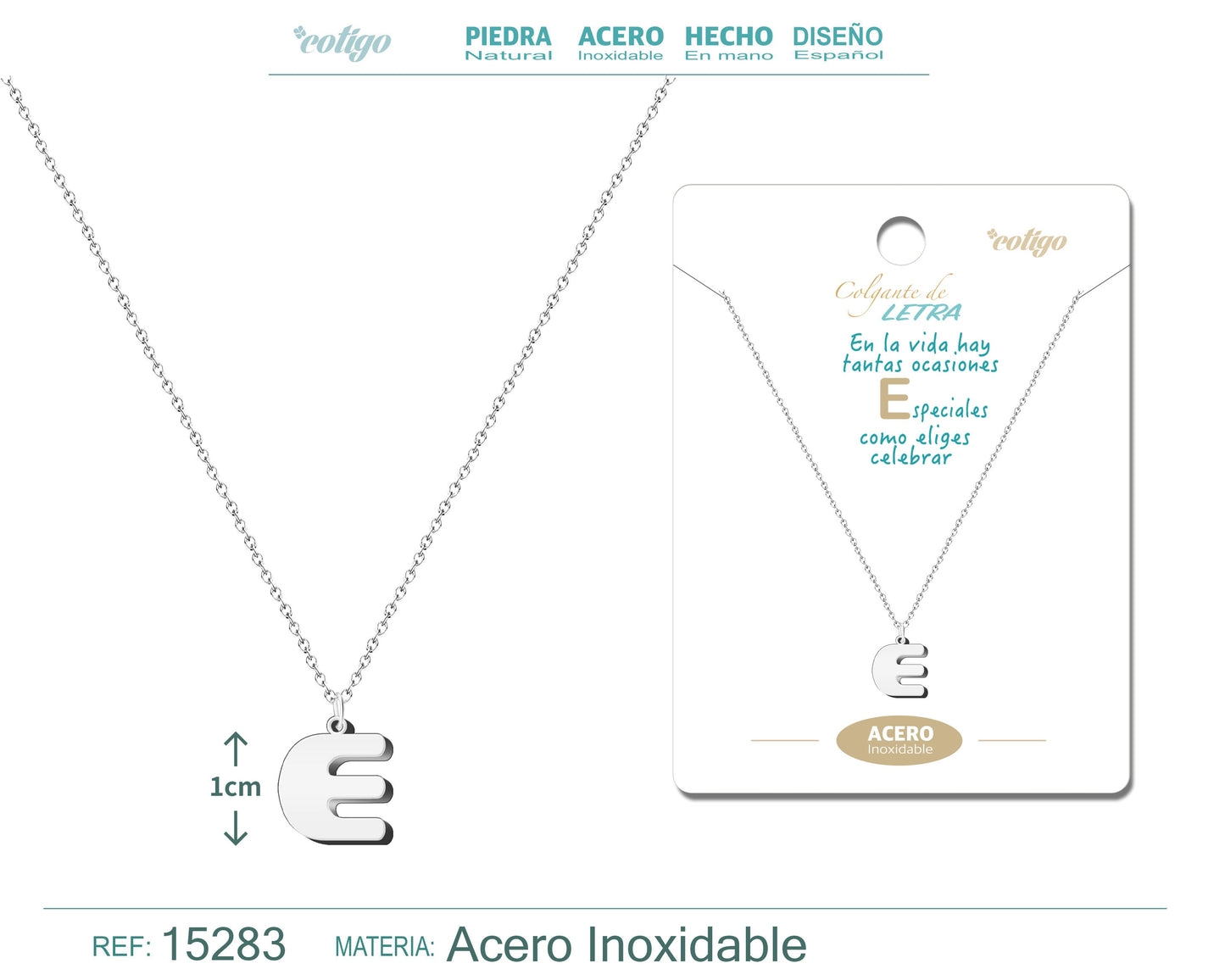 Collar Acero Letra E color Plateado