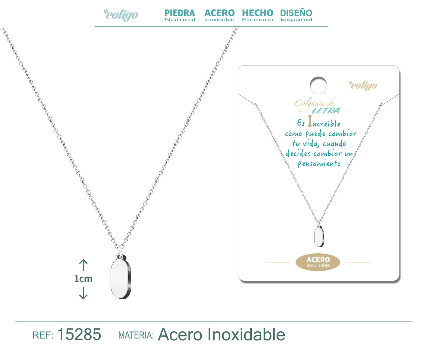 Collar Acero Letra I color Plateado - cotigo