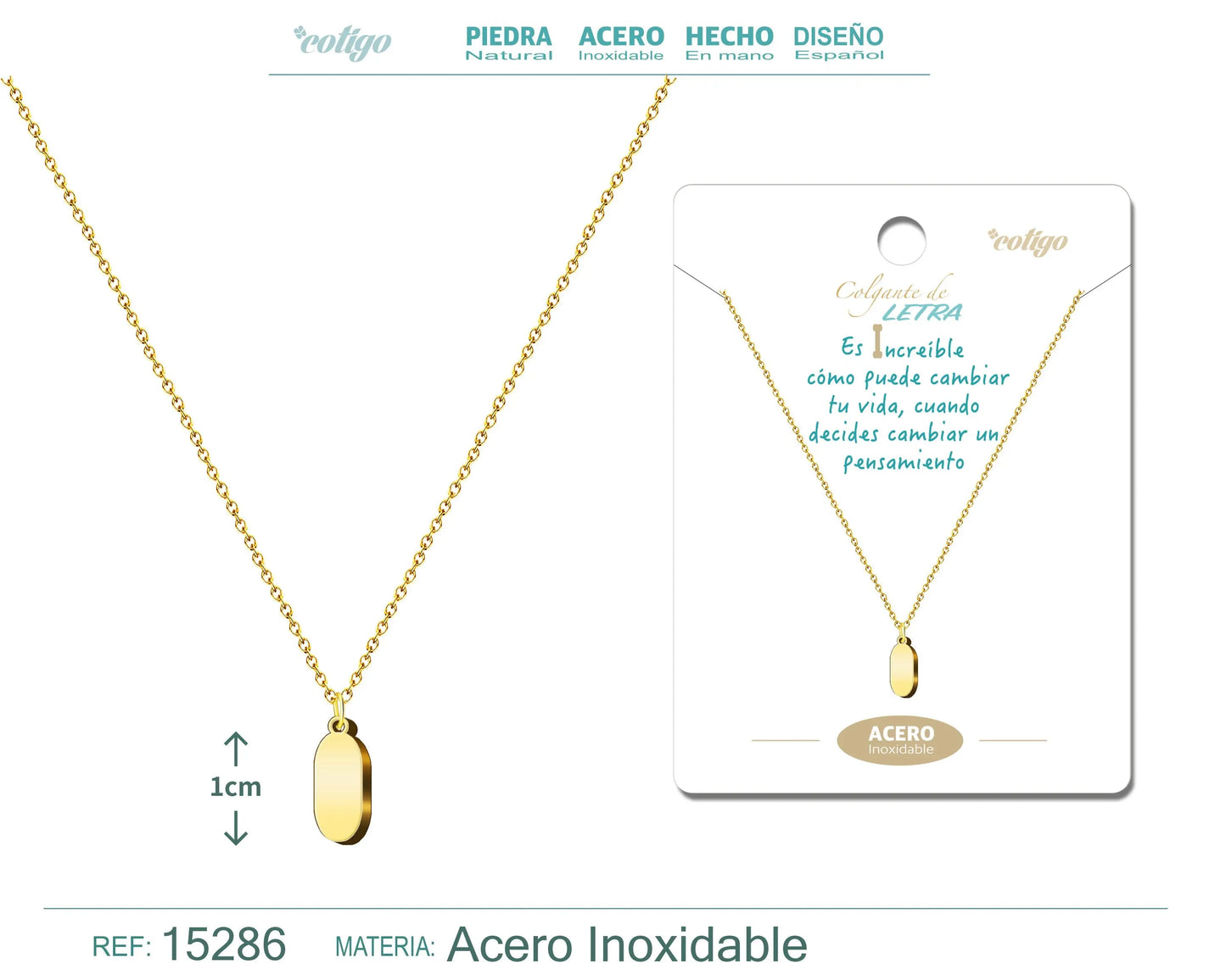 Collar Acero Letra I color Dorado - cotigo