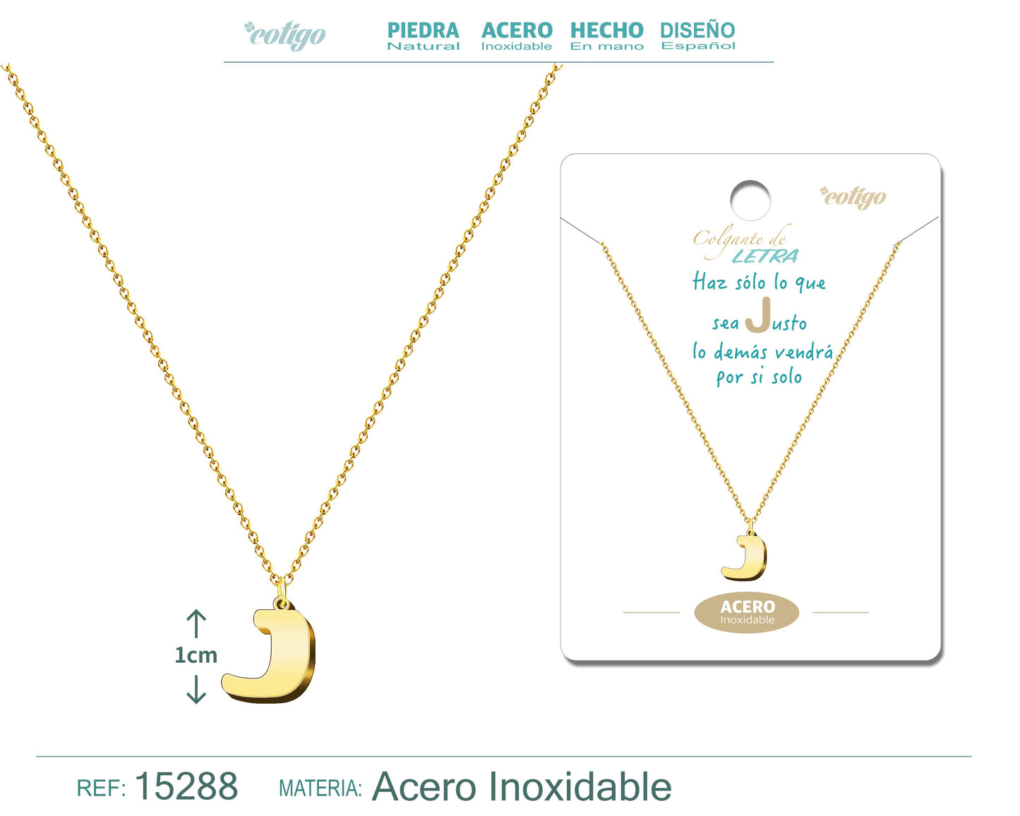 Collar Acero Letra J color Dorado