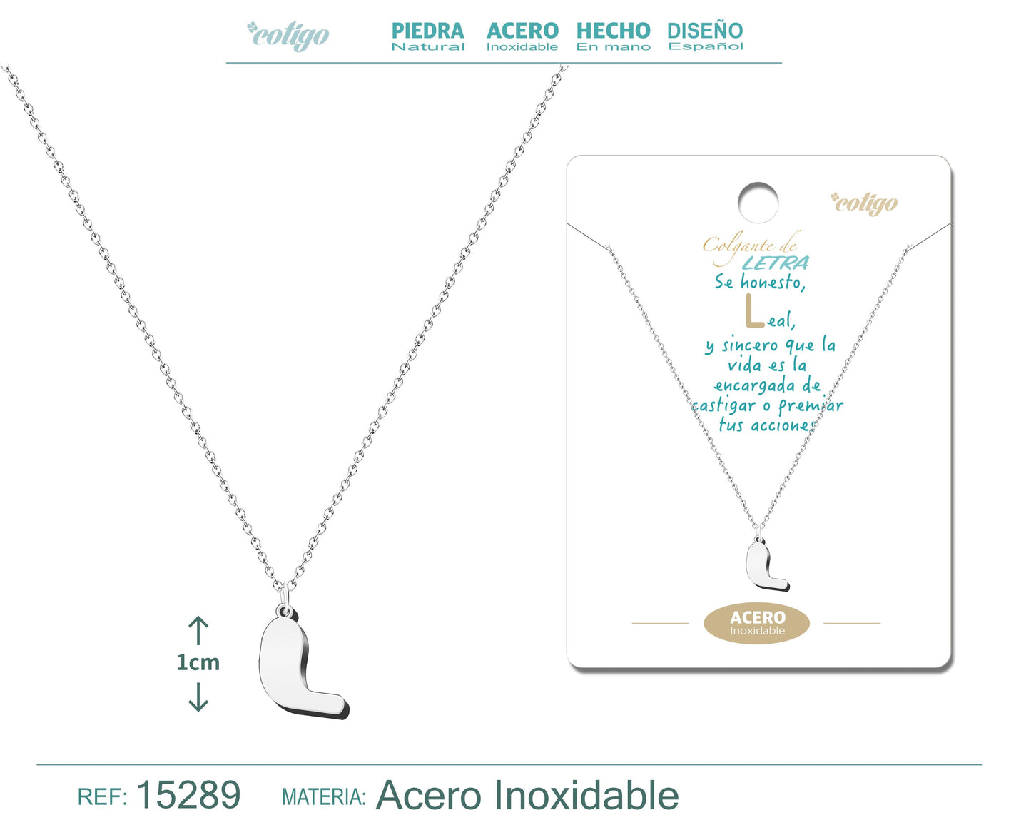 COLLAR ACERO LETRA L COLOR PLATEADO