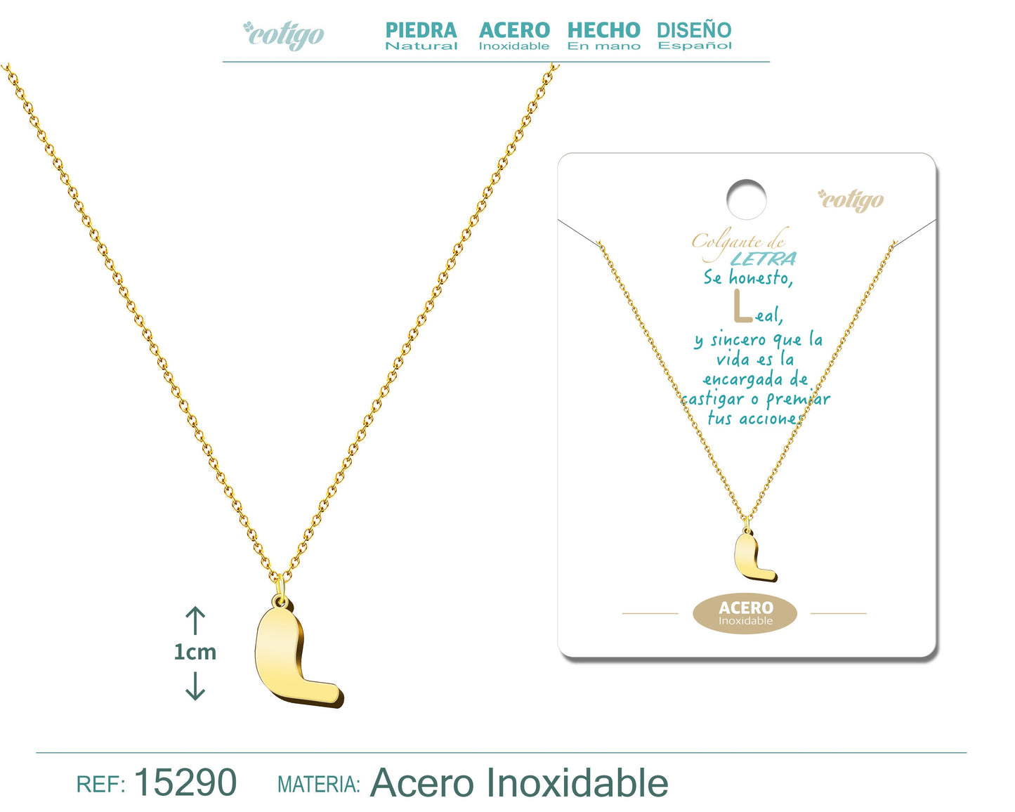 COLLAR ACERO LETRA L COLOR DORADO