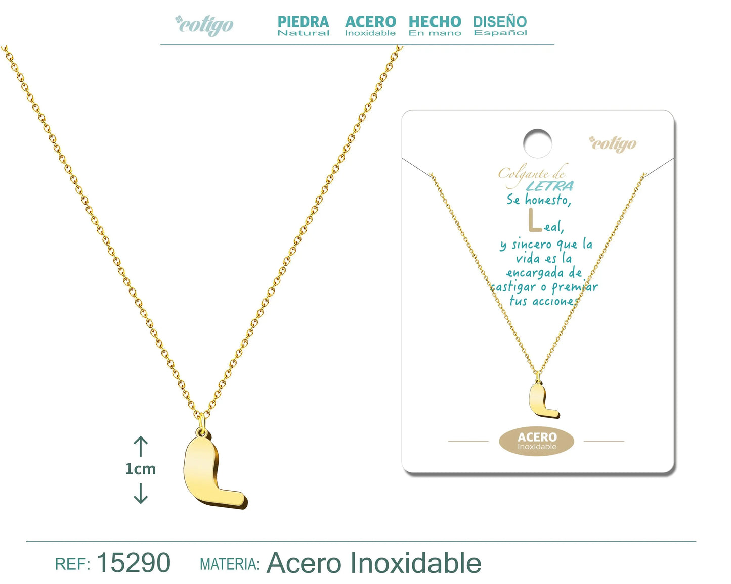 COLLAR ACERO LETRA L COLOR DORADO - cotigo