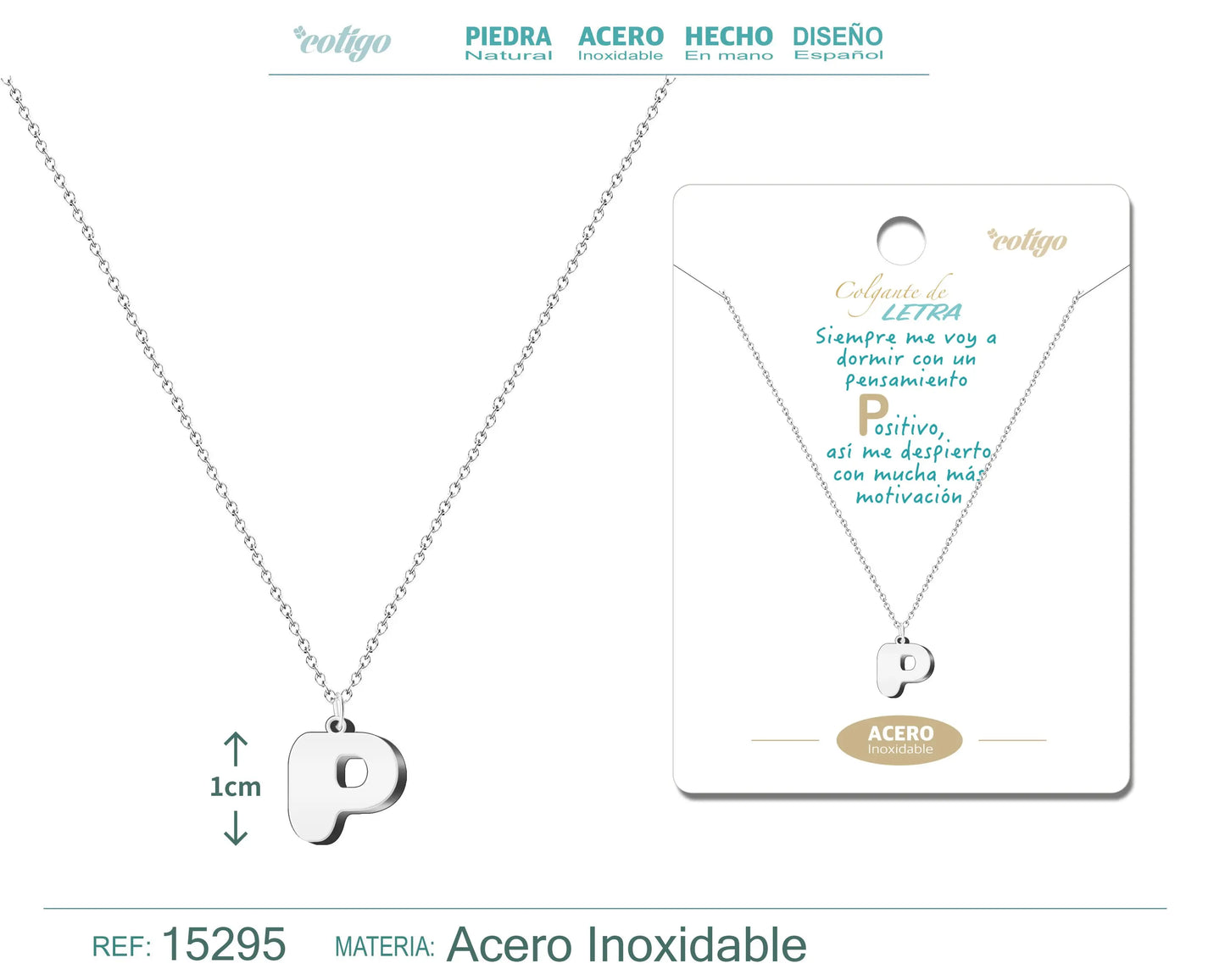 Collar Acero Letra P color Plateado - cotigo
