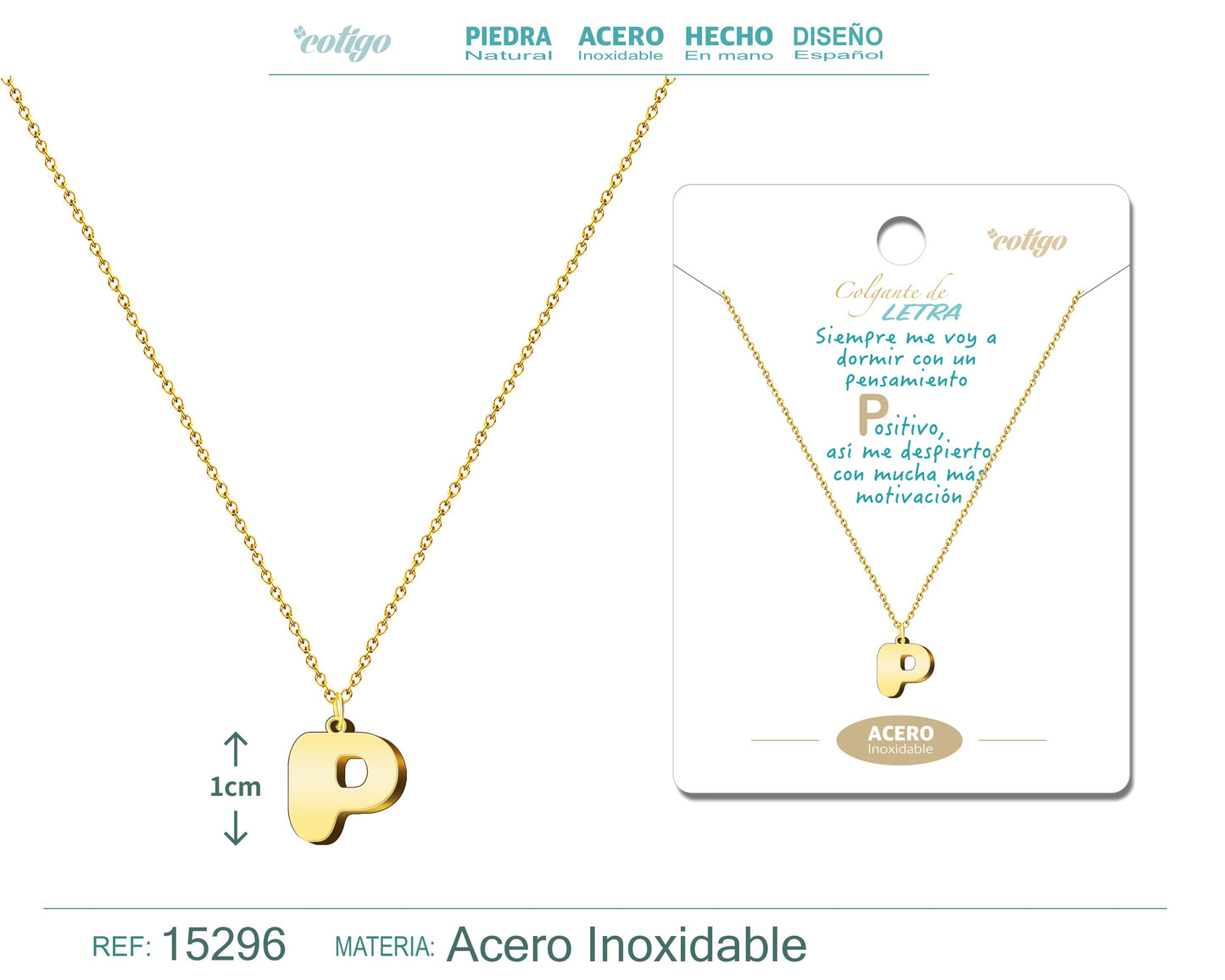 Collar Acero Letra P color Dorado
