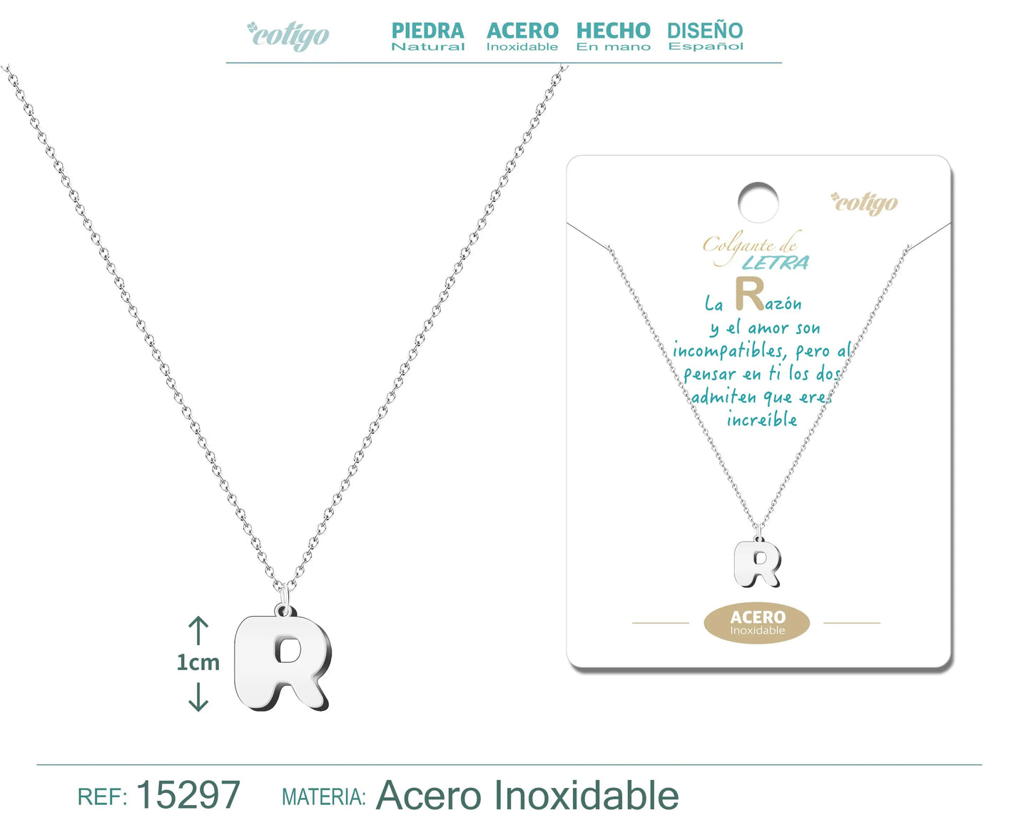 Collar Acero Letra R color Plateado - cotigo