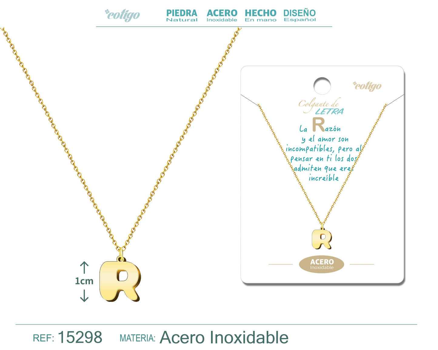 Collar Acero Letra R color Dorado