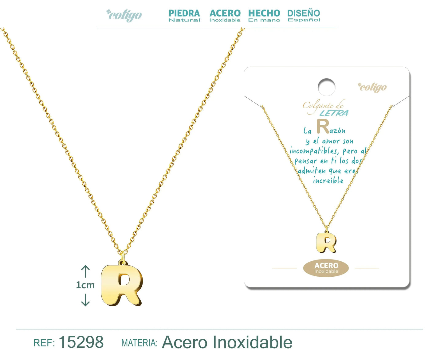 Collar Acero Letra R color Dorado - cotigo