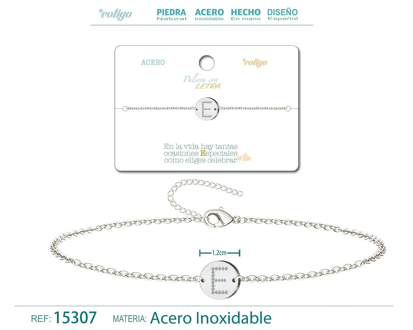 Pulsera Letra E Color Plateado - cotigo