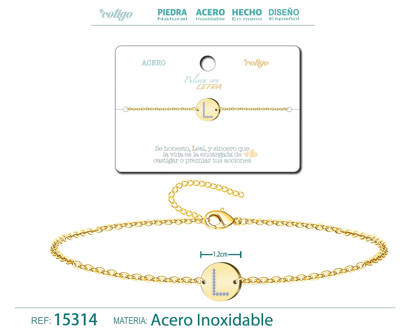 Pulsera Letra L Color Dorado - cotigo