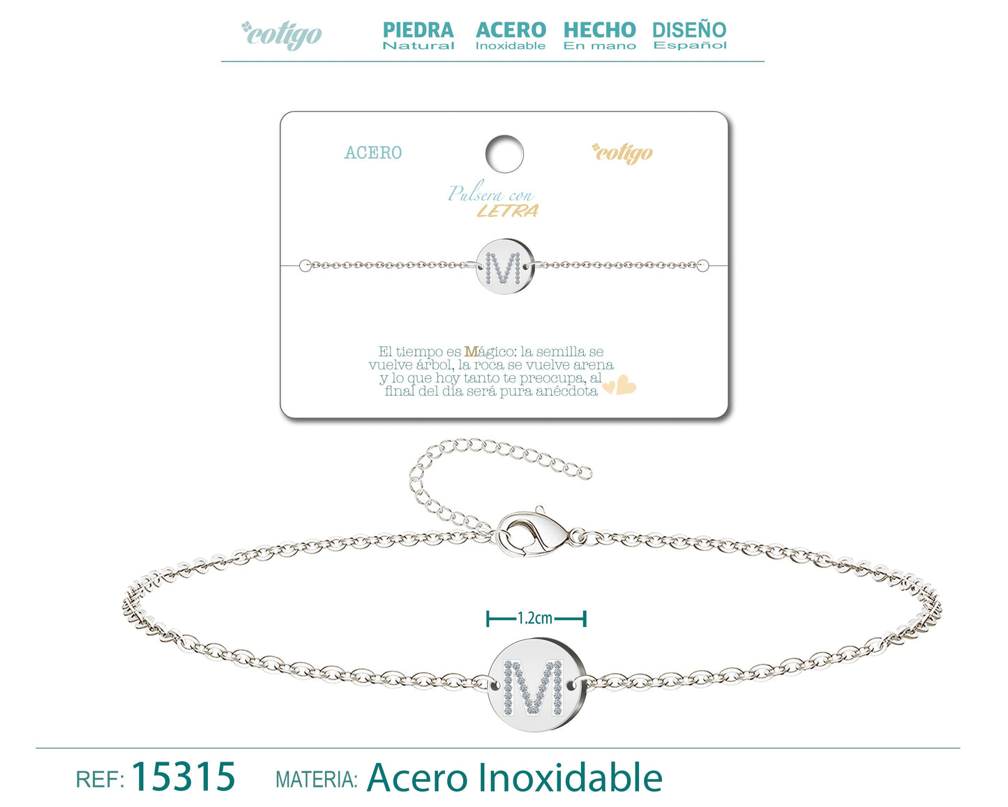 Pulsera Letra M Color Plateado
