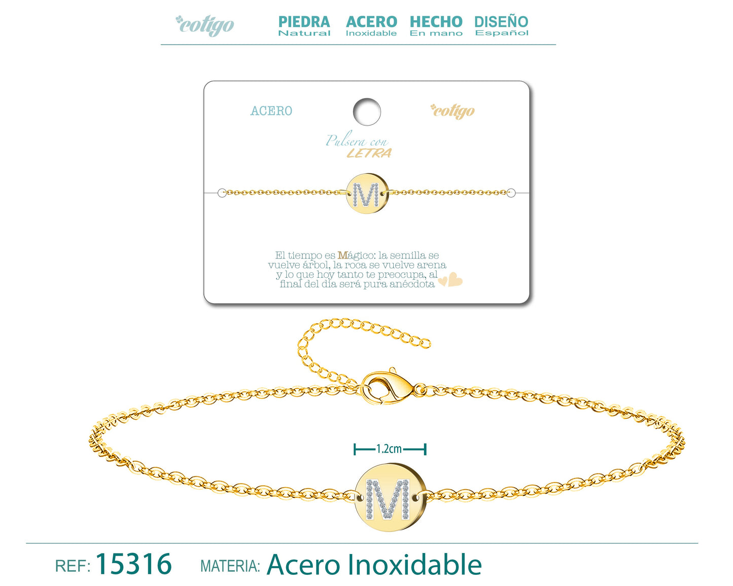 Pulsera Letra M Color Dorado