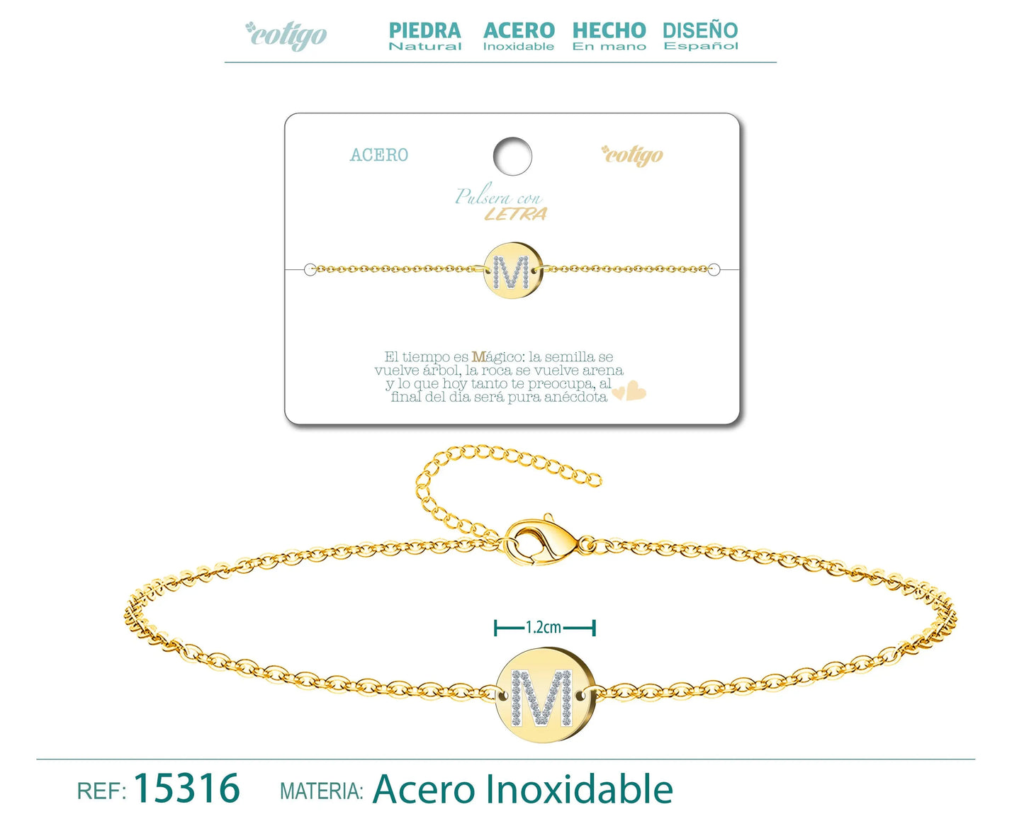 Pulsera Letra M Color Dorado - cotigo
