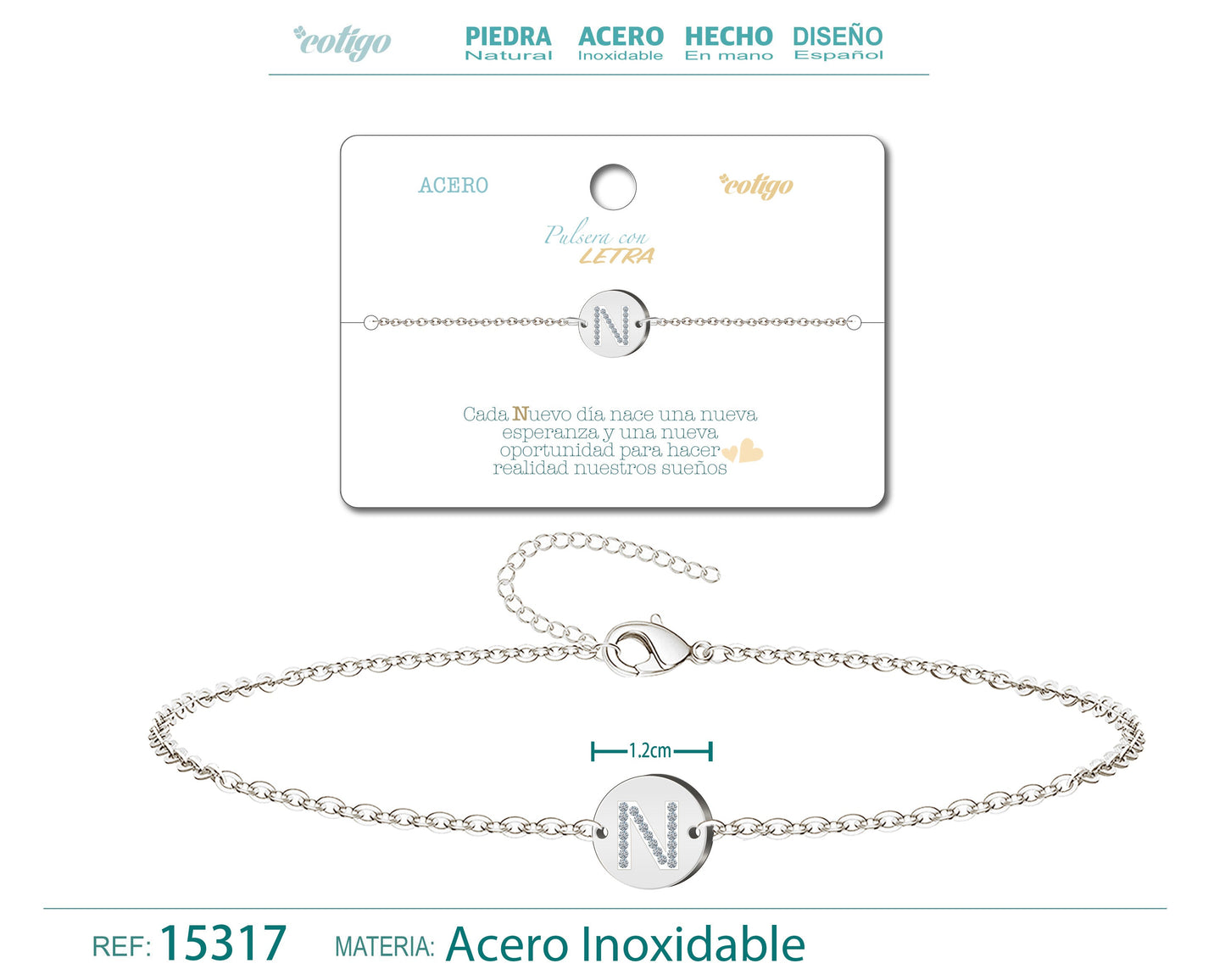 Pulsera Letra N Color Plateado