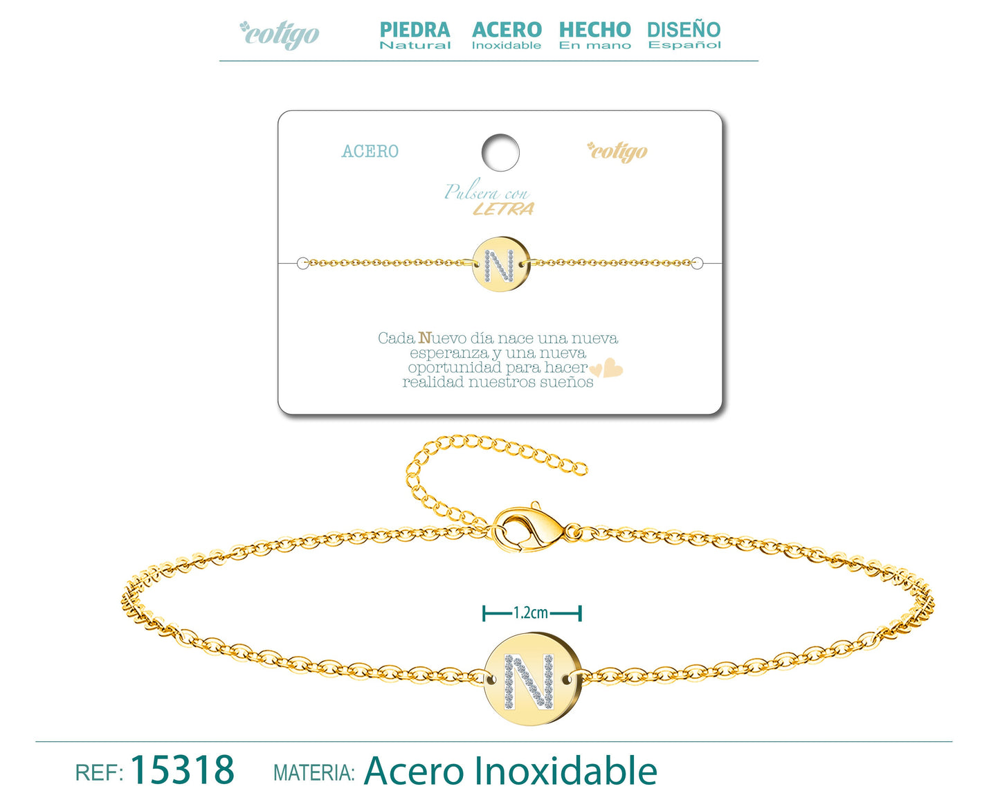 Pulsera Letra N Color Dorado