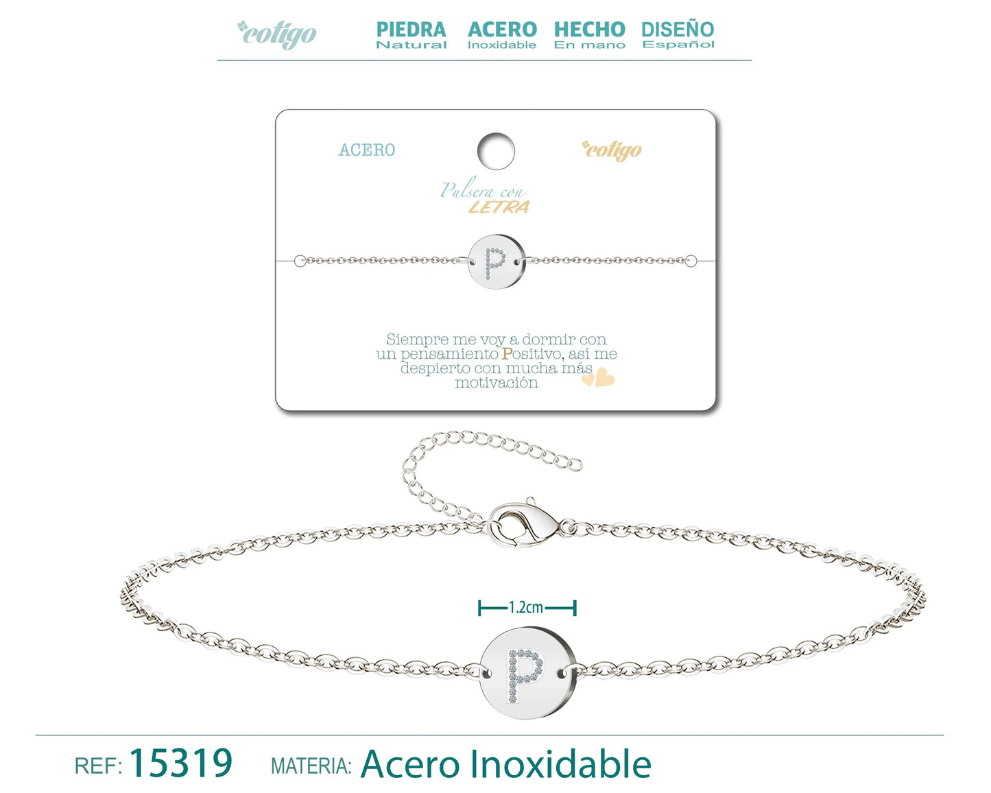 Pulsera Letra P Color Plateado - cotigo