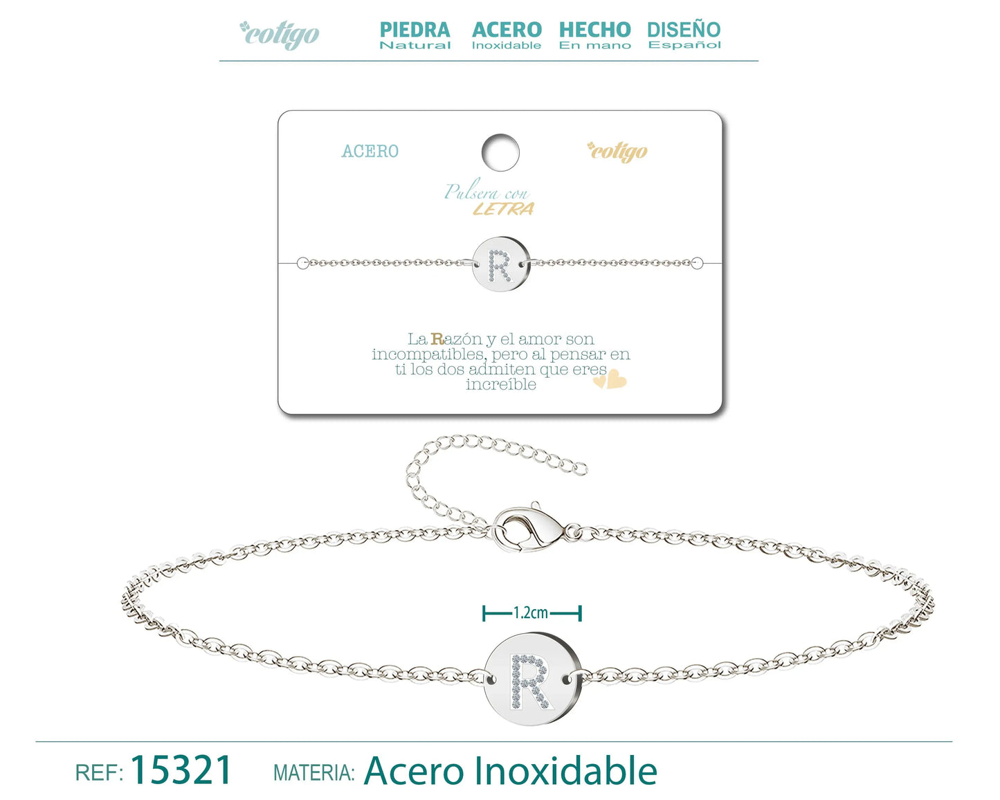 Pulsera Letra R Color Plateado - cotigo