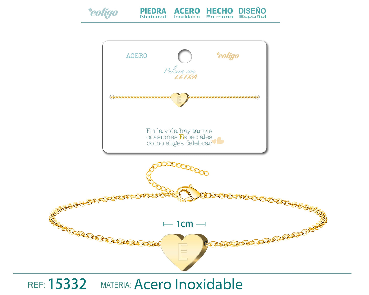 Pulsera Letra E Color Dorado
