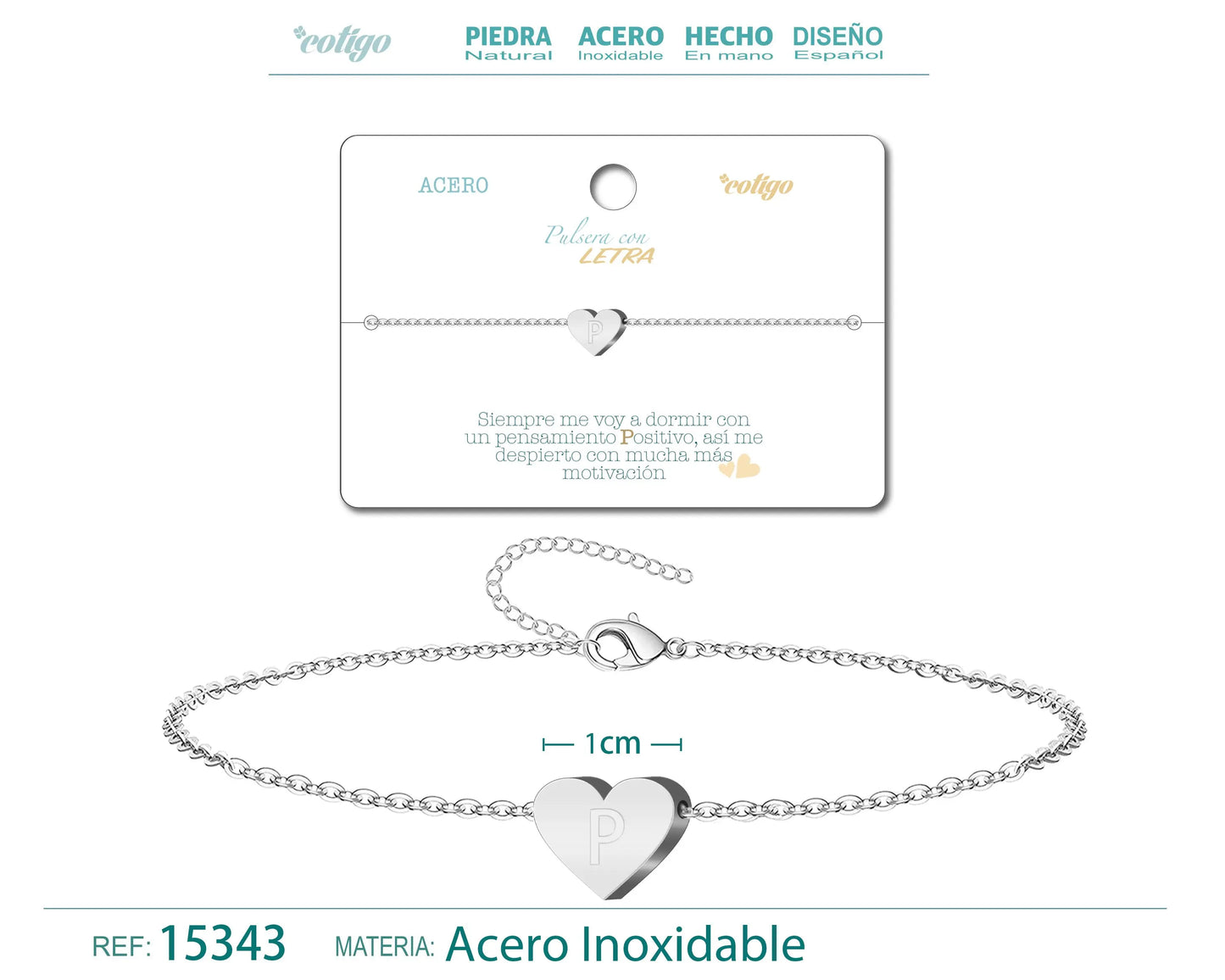 Pulsera Letra P Color Plateado - cotigo