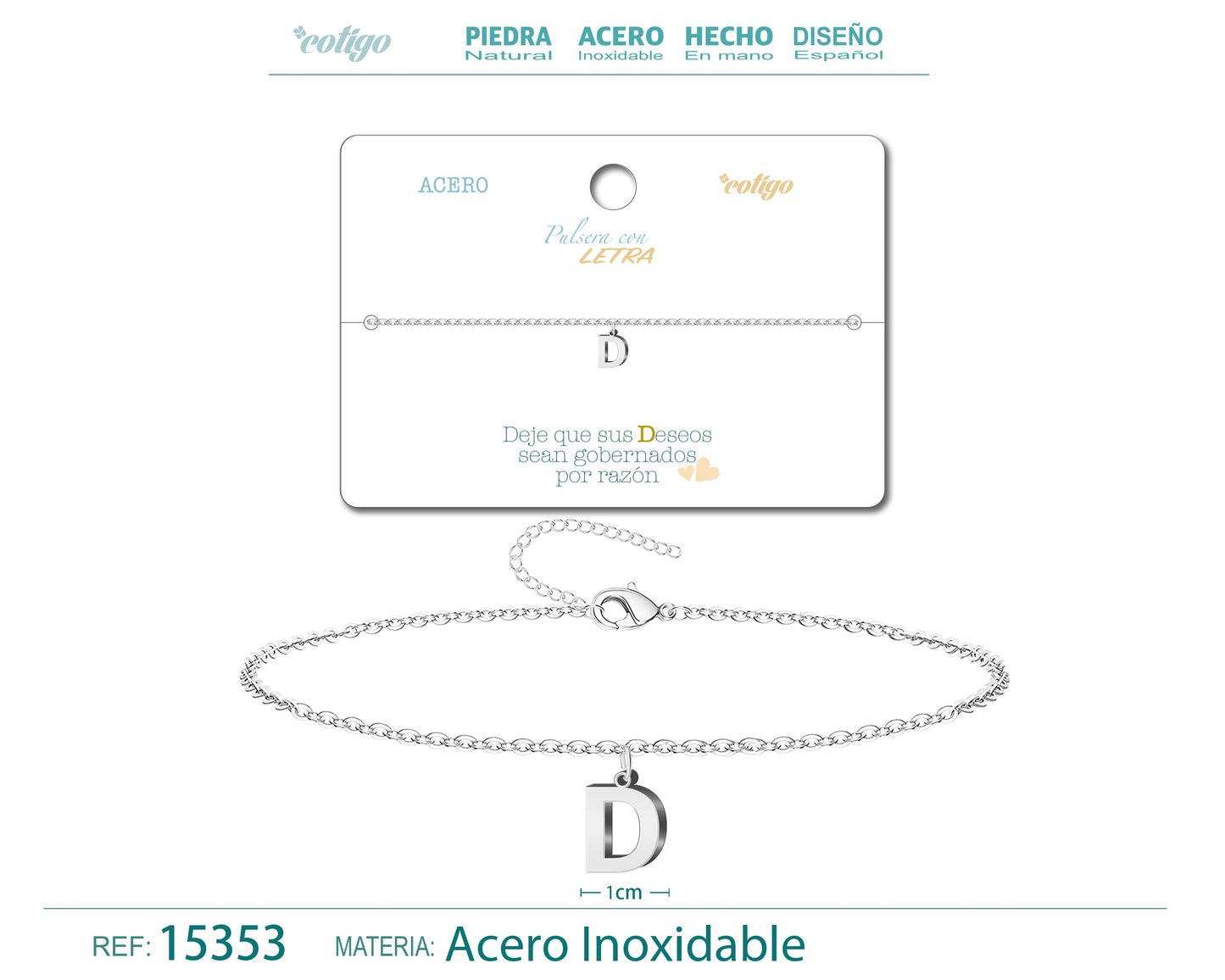Pulsera Letra D Color Plateado