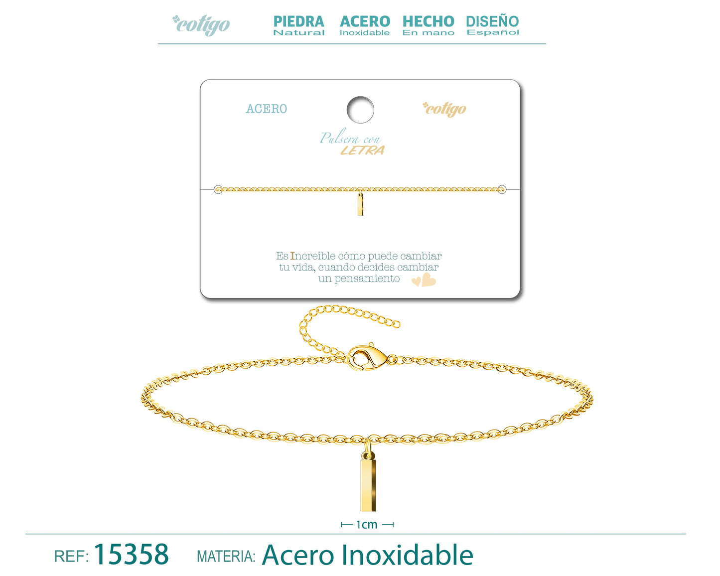 Pulseira dourada com letra I