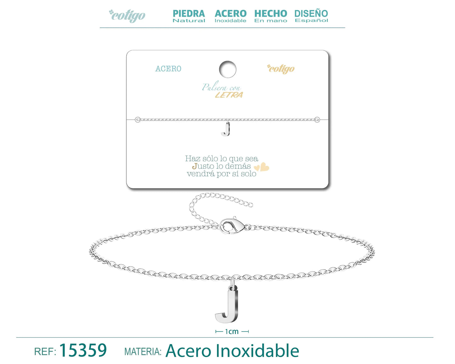 Pulsera Letra J Color Plateado - cotigo