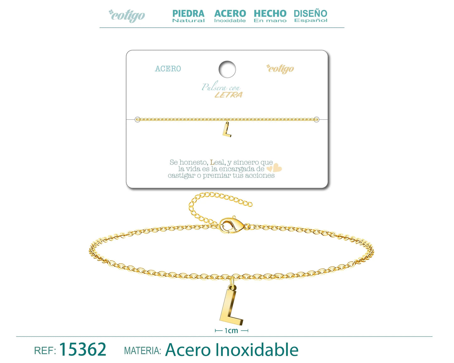 Pulsera Letra L Color Dorado - cotigo