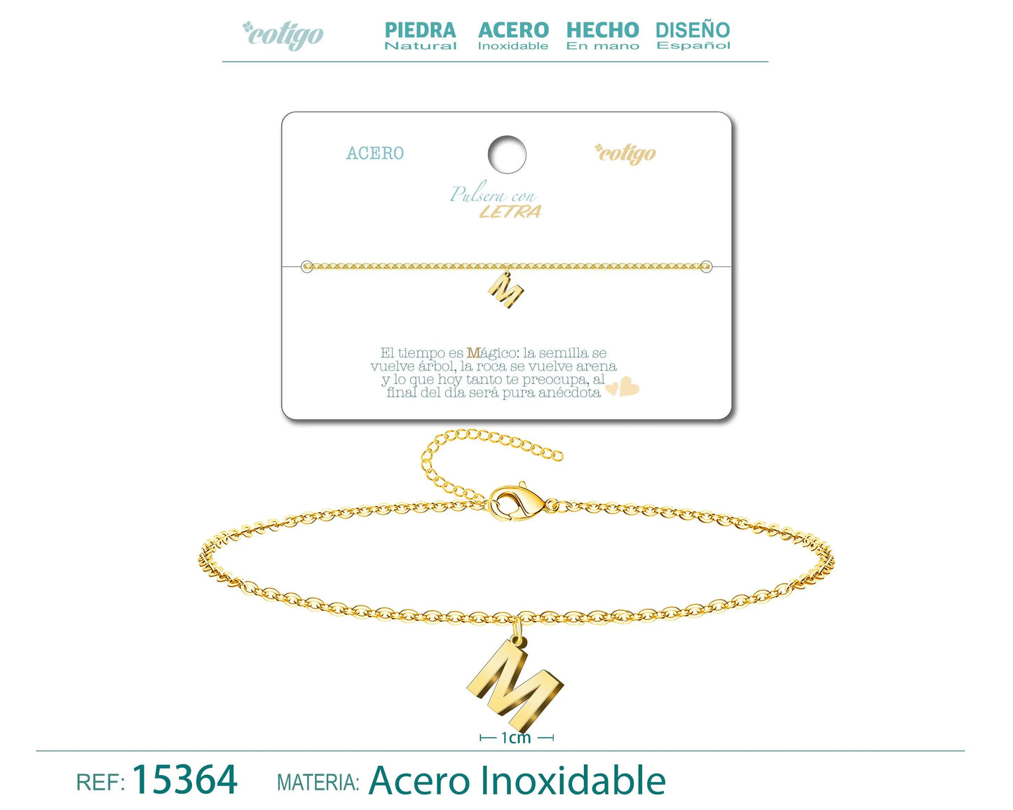 Pulsera Letra M Color Dorado - cotigo