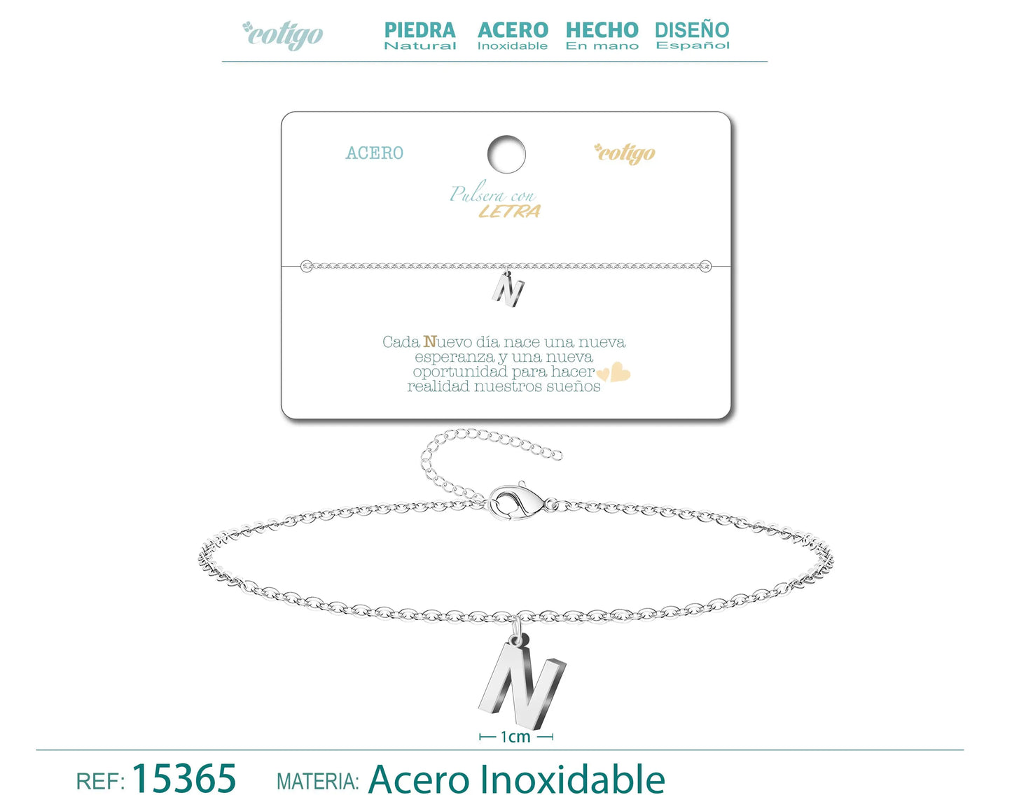 Pulsera Letra N Color Plateado - cotigo