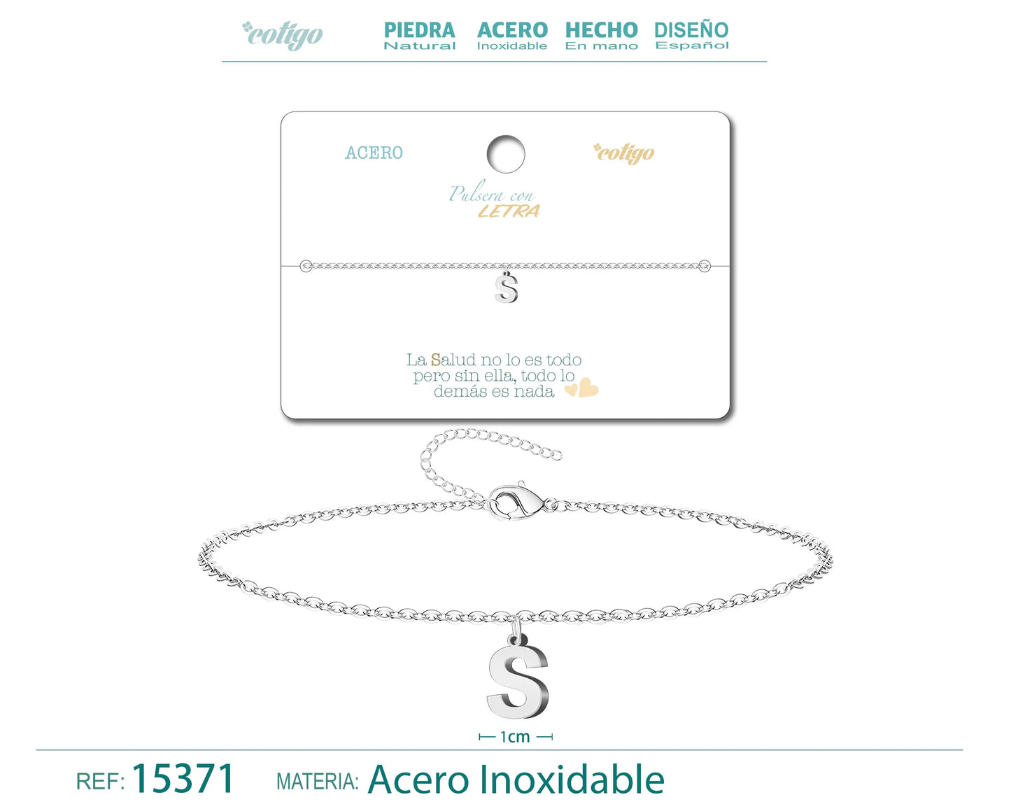 Pulsera Letra S Color Plateado - cotigo