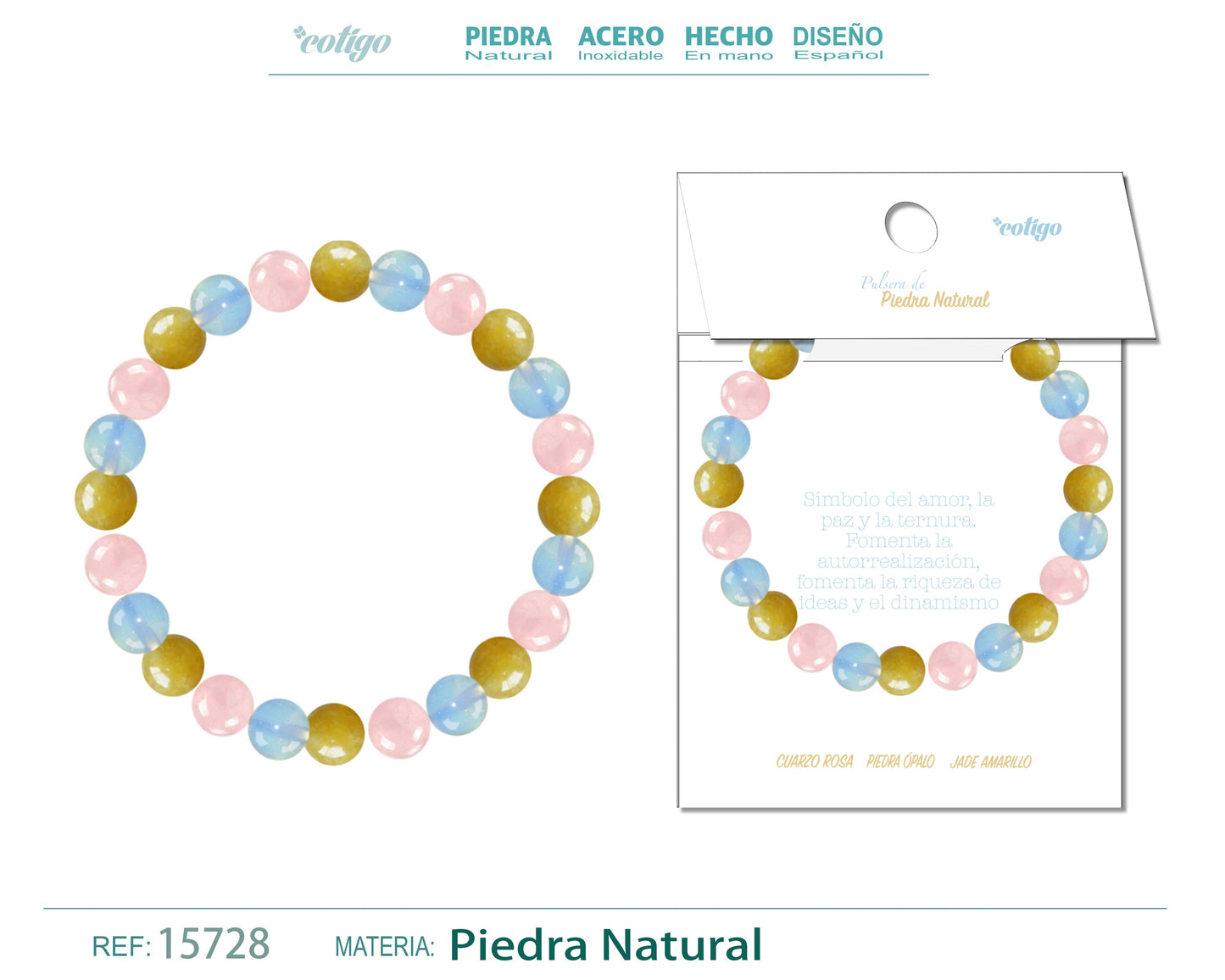 Pulsera Piedra Jade amarillo+Cuarzo rosa+Opalina