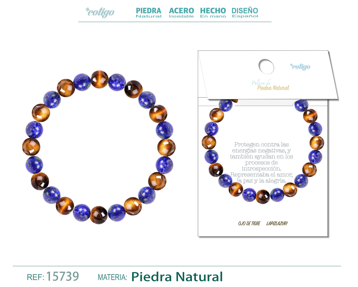 Pulsera Piedra Ojo de tigre+Lapizrazuri