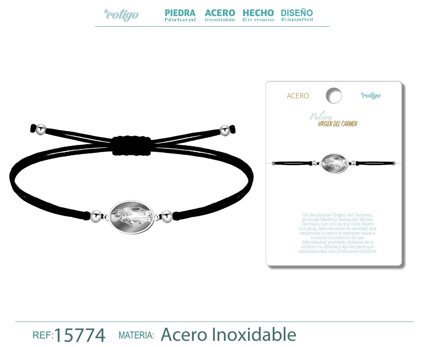 Pulsera Hilo Encerado con VIRGEN DE CARMEN color Plateado