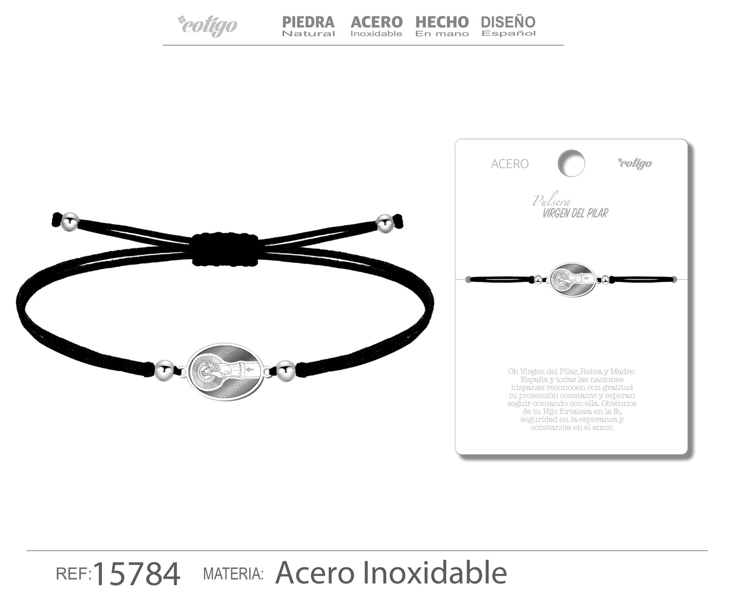 Pulsera Hilo Encerado con VIRGEN DEL PILAR color Plateado