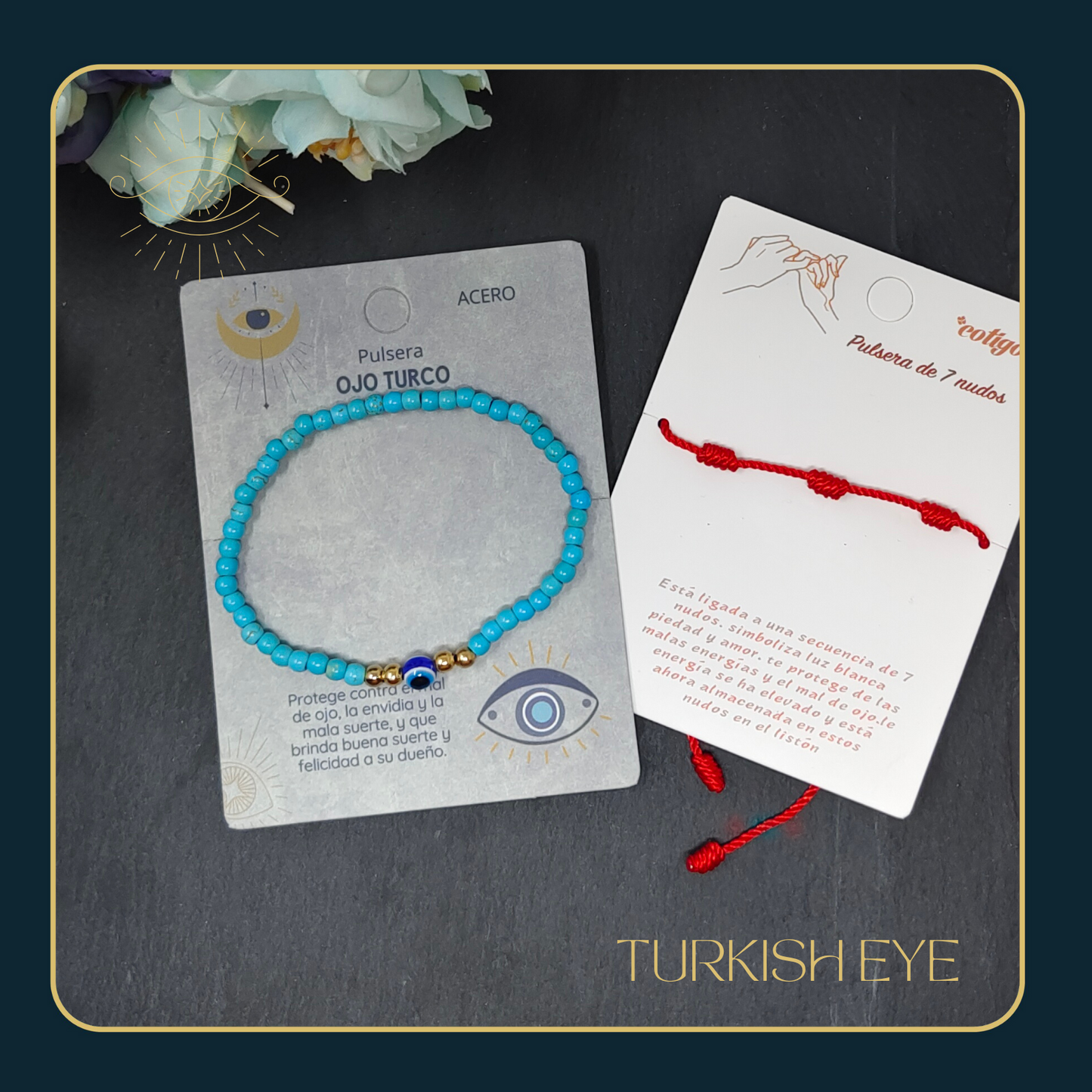 Pulsera Ojo turco con turquesa y Acero
