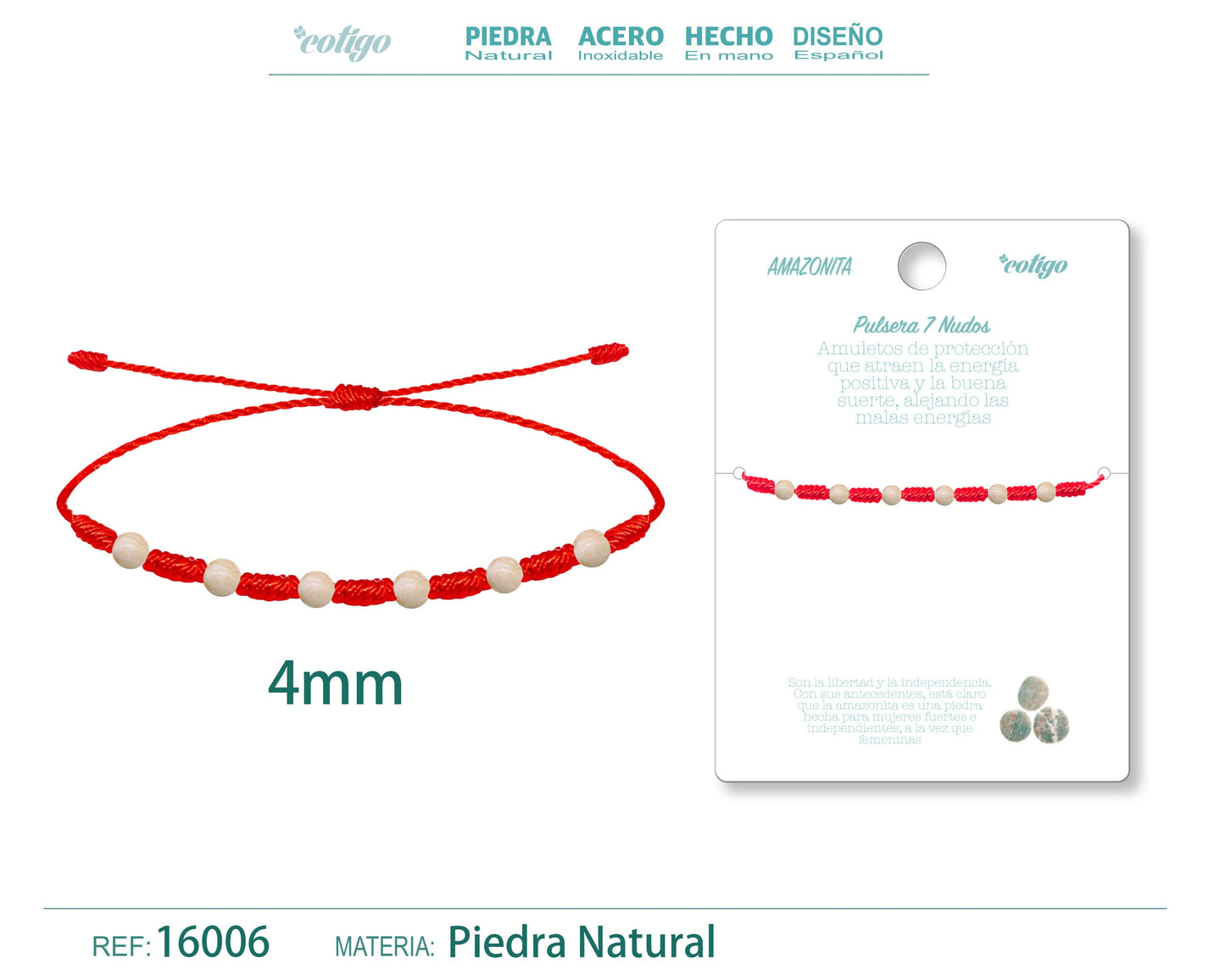 Pulsera 7 Nudos con Amazonita 4mm