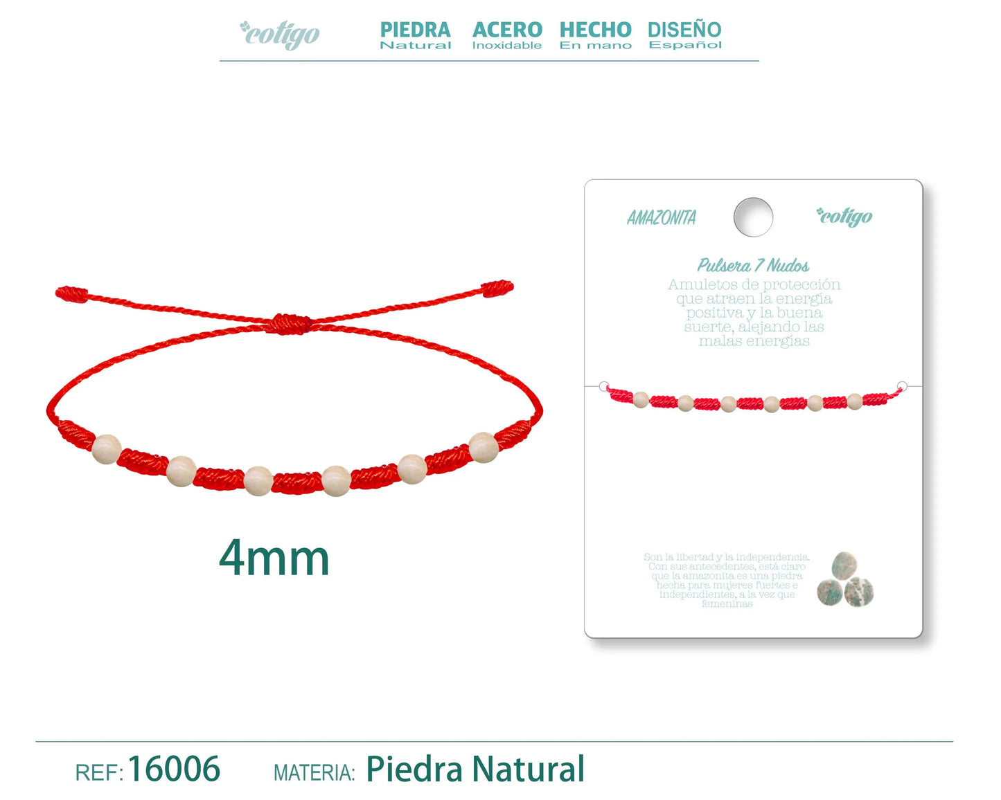 Pulseira 7 nós com Amazonita 4mm