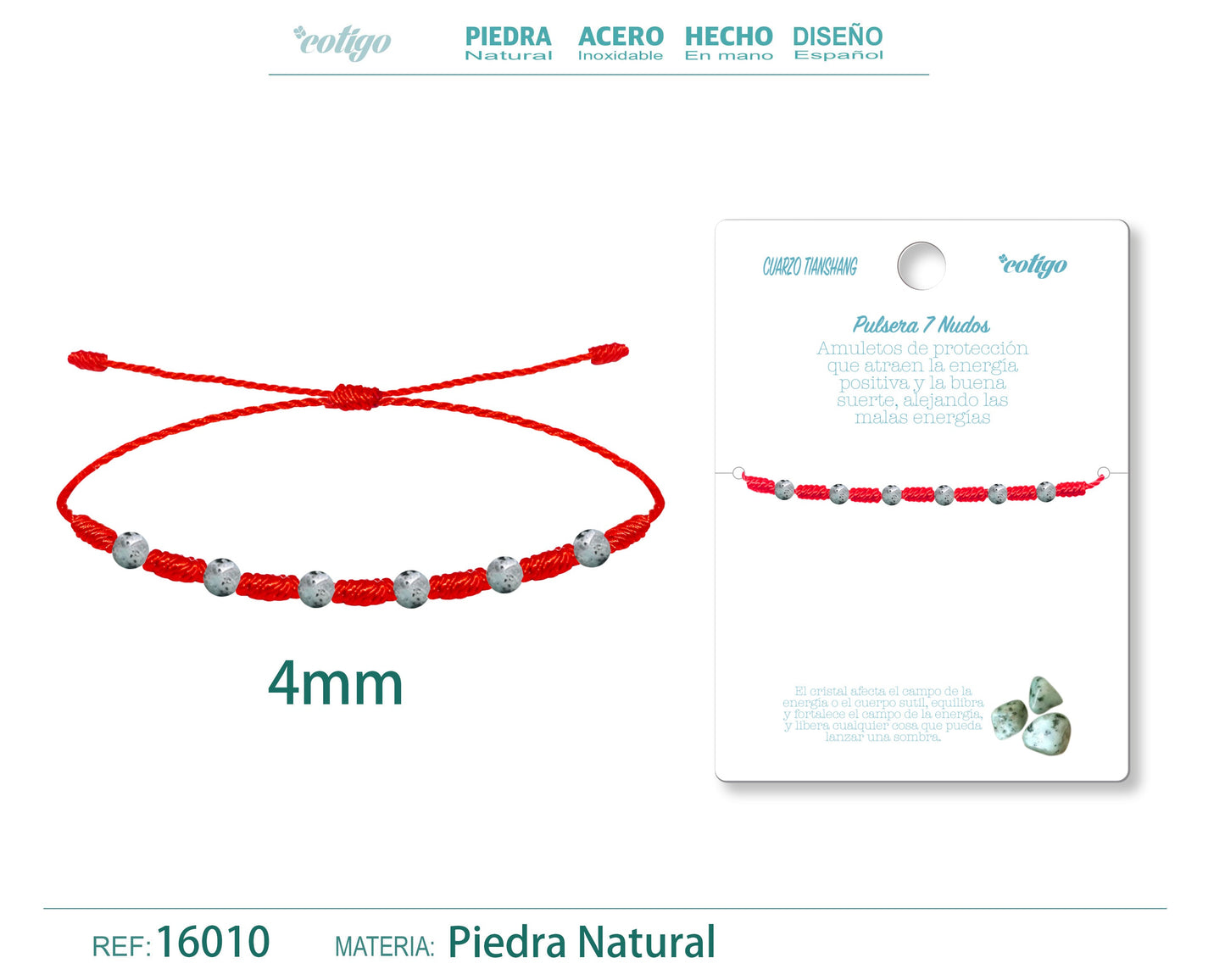 Pulsera 7 Nudos con Cuarzo tianshang 4mm