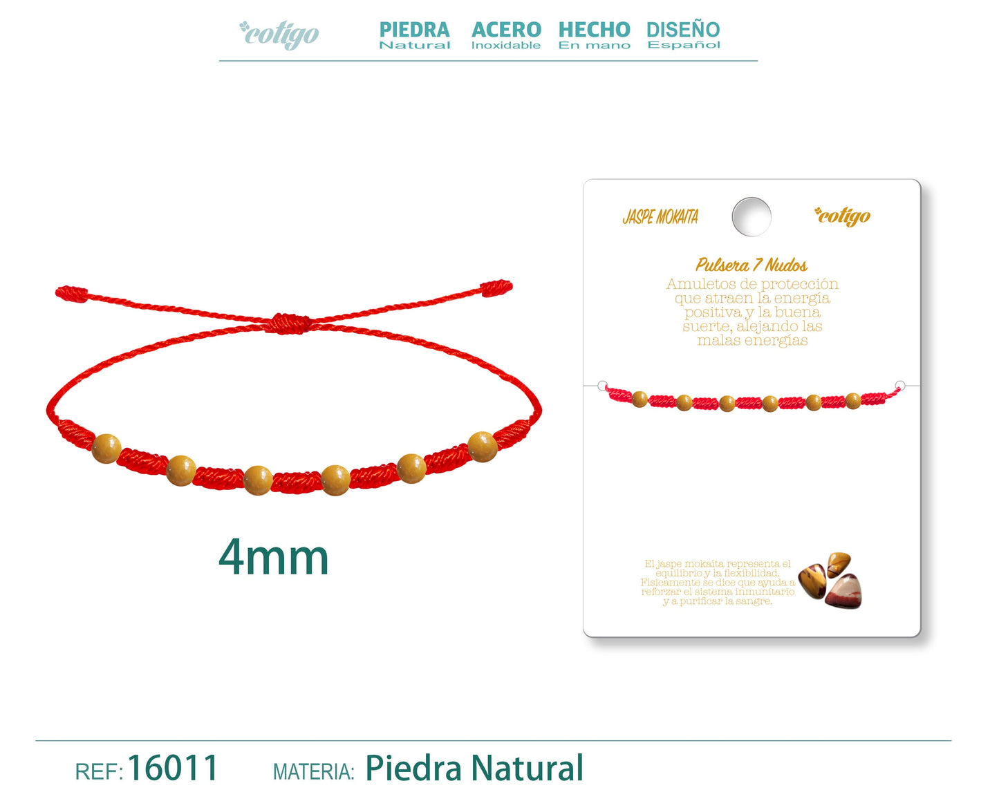 Pulsera 7 Nudos con Jaspe mokaita 4mm