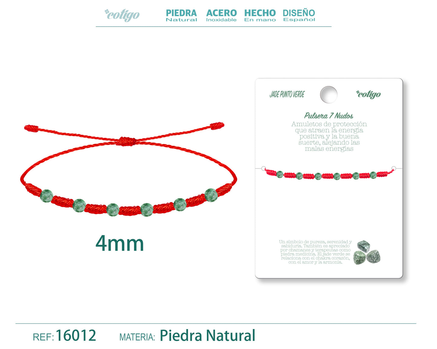 Pulsera 7 Nudos con Jade punto verde 4mm