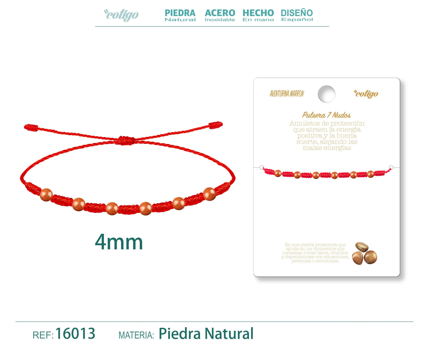 Pulsera 7 Nudos con Aventurina marron 4mm - cotigo