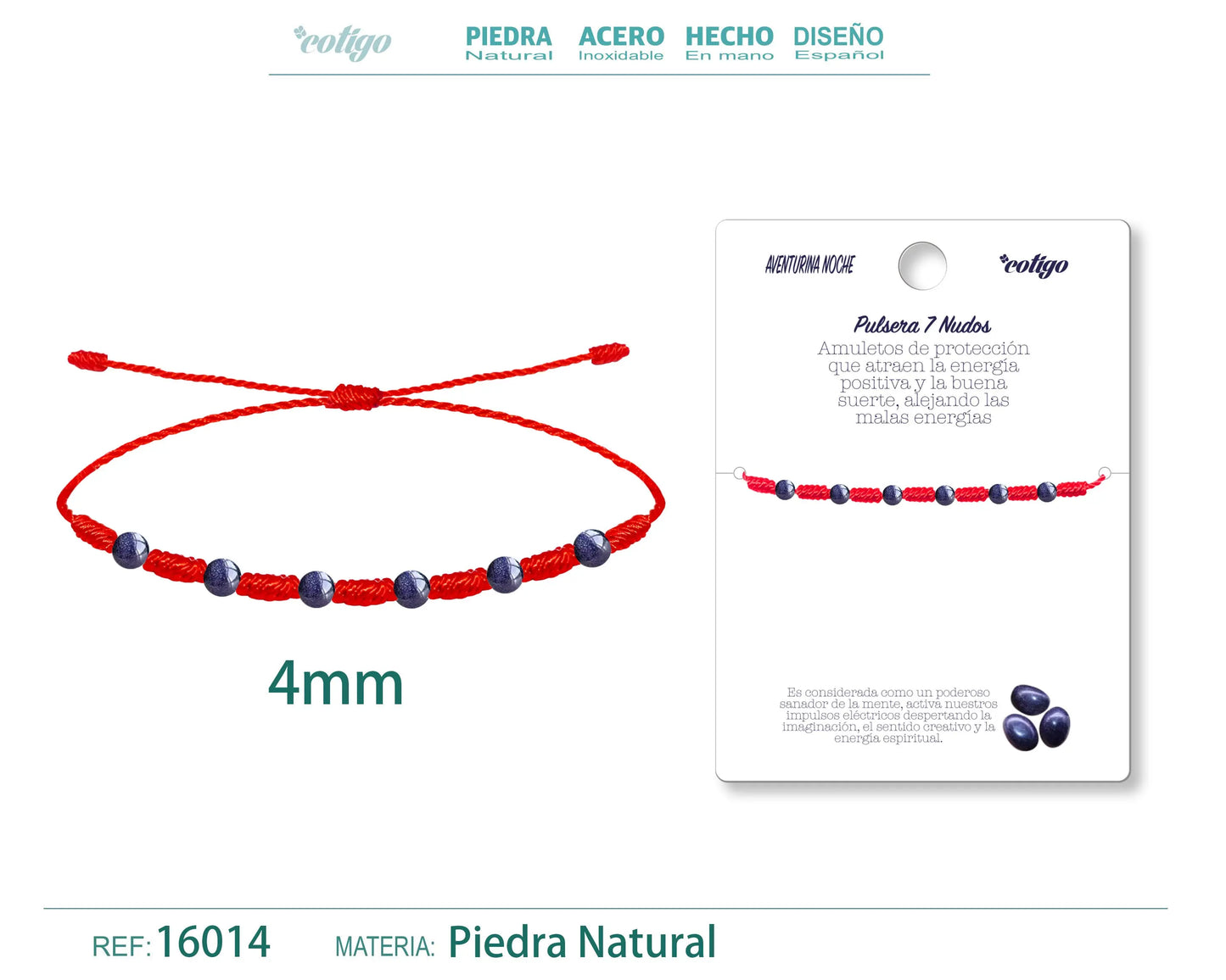 Pulsera 7 Nudos con Aventurina Noche 4mm - cotigo